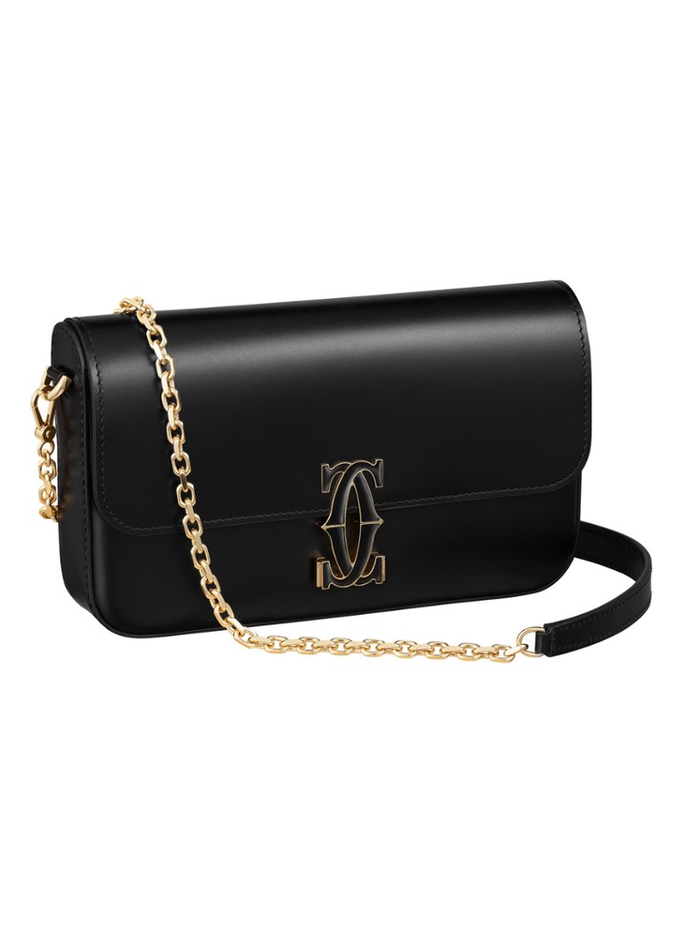 Cartier Dames Double C Mini Chain crossbodytas van kalfsleer CRL1002303 in de kleur Zwart