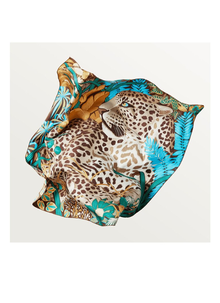 Cartier Dames Panther in the Jungle sjaal van zijde 90 x 90 cm CROS000115 in de kleur Donkerbeige