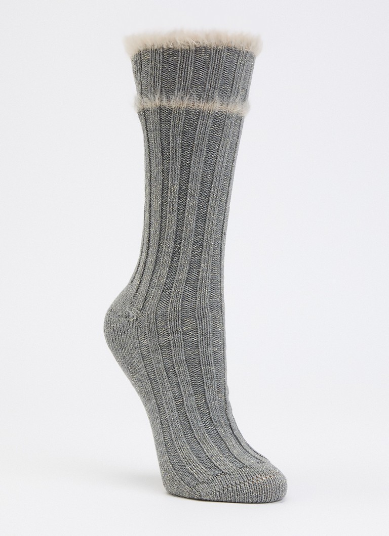 MarcMarcs Dames Ribgebreide sokken in katoenblend met lurex in de kleur Grijs, maat: 35-38