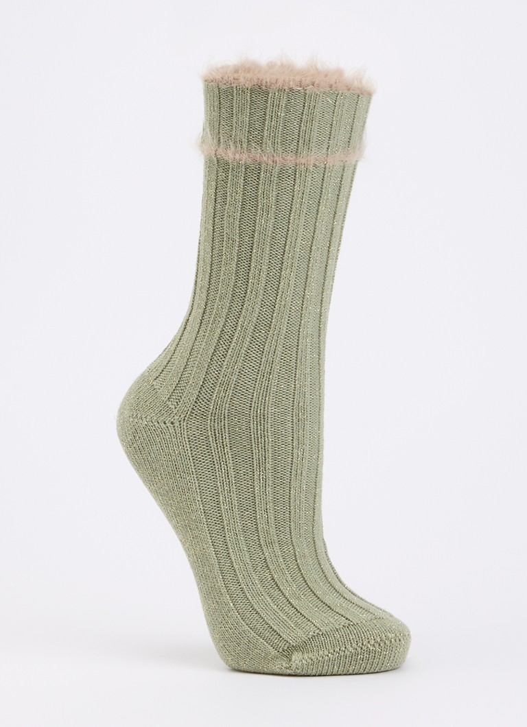 MarcMarcs Dames Ribgebreide sokken in katoenblend met lurex in de kleur Olijfgroen, maat: 39-42