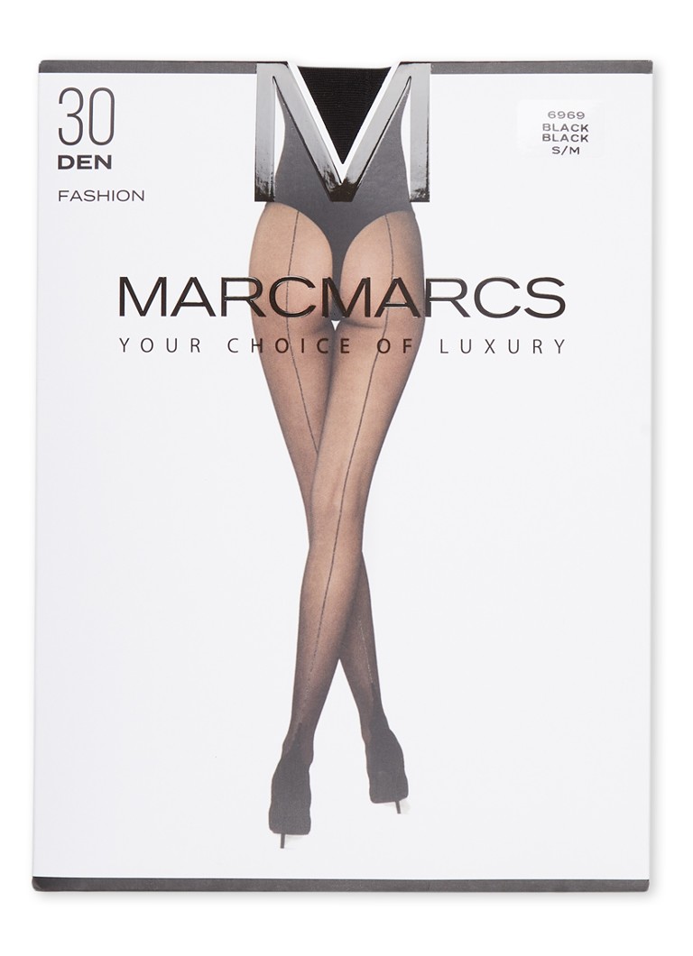 MarcMarcs Dames Panty in 30 denier met siernaad in de kleur Zwart, maat: XXL