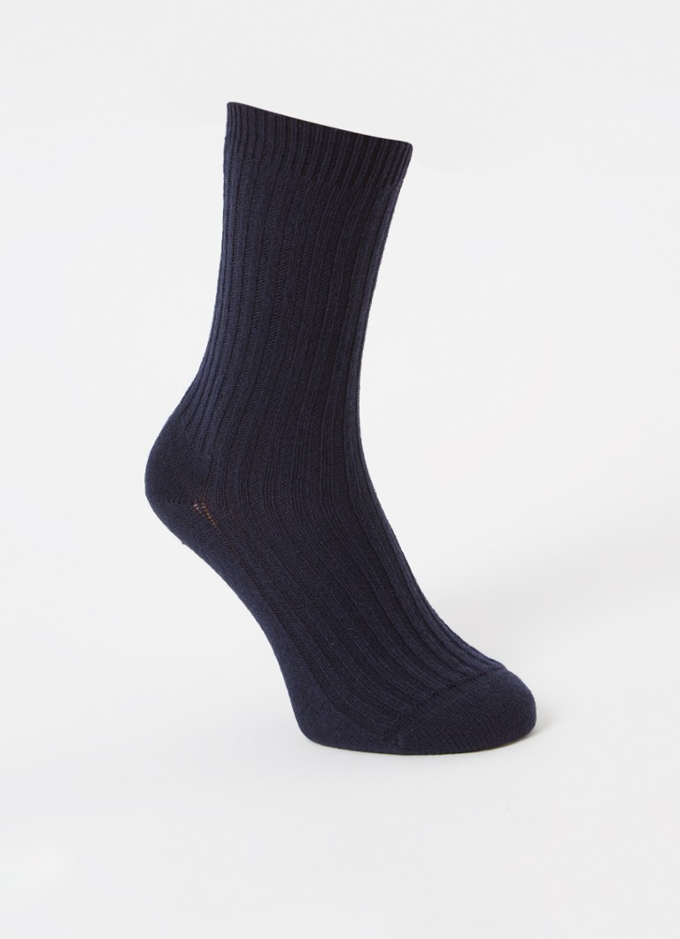 MarcMarcs Dames Sokken in kasjmierblend met ribstructuur in de kleur Donkerblauw, maat: 39-42