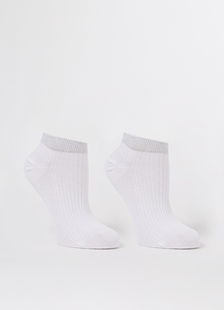 MarcMarcs Dames Moscow sneakersokken met lurex in 2-pack in de kleur Wit, maat: 35-38