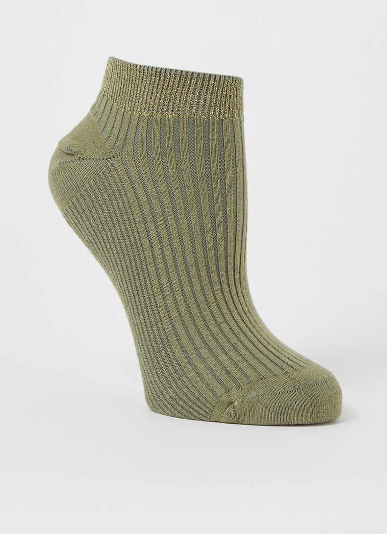 MarcMarcs Dames Moscow sneakersokken met lurex in 2-pack in de kleur Legergroen, maat: 39-42