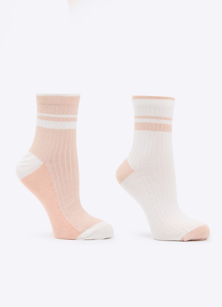 MarcMarcs Dames Venna sokken met glitter in 2-pack in de kleur Perzikroze, maat: 39-42