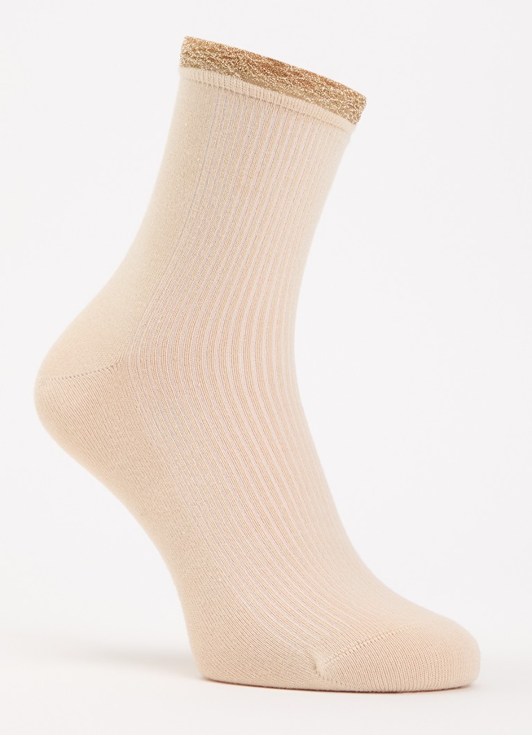 MarcMarcs Dames Viona ribgebreide sokken met lurex in de kleur Beige, maat: 39-42
