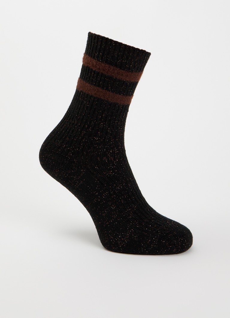 MarcMarcs Dames Tonia sokken met glitter en streepprint in de kleur Zwart, maat: 39-42