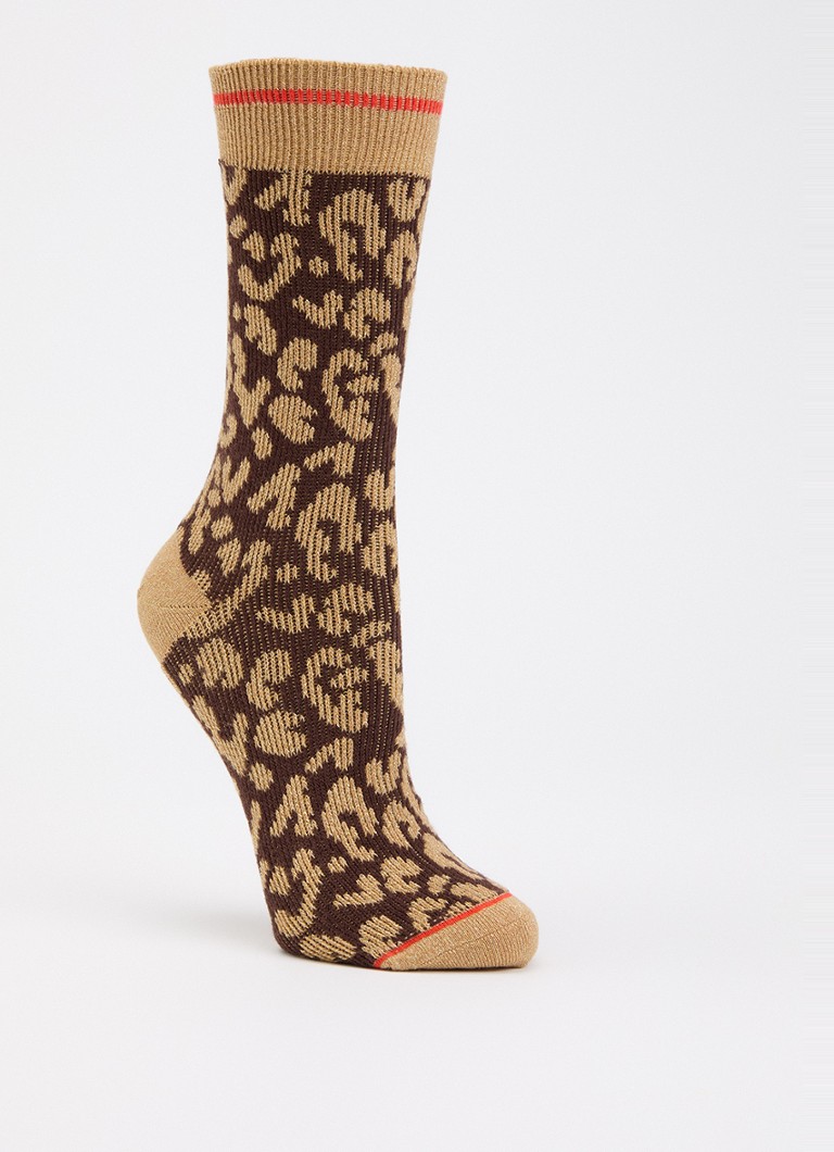 MarcMarcs Dames Tracy sokken in katoenblend met lurex en panterprint in de kleur Bruin, maat: 35-38