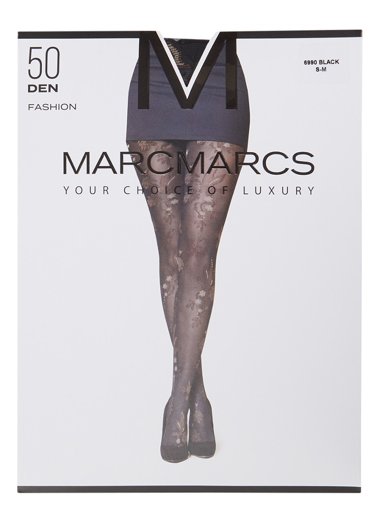 MarcMarcs Dames Jolie panty met bloemenprint in 50 denier in de kleur Zwart, maat: XXL