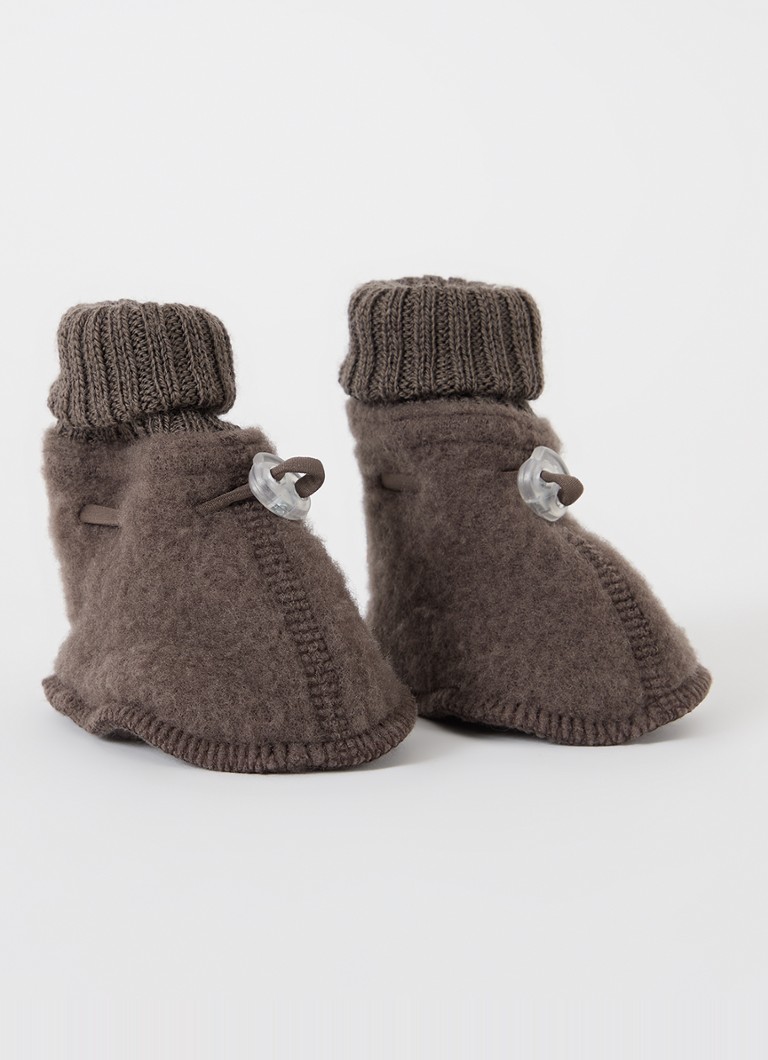 Joha Jongens Babyslofjes van merino wol in de kleur Donkerbruin, maat: 62