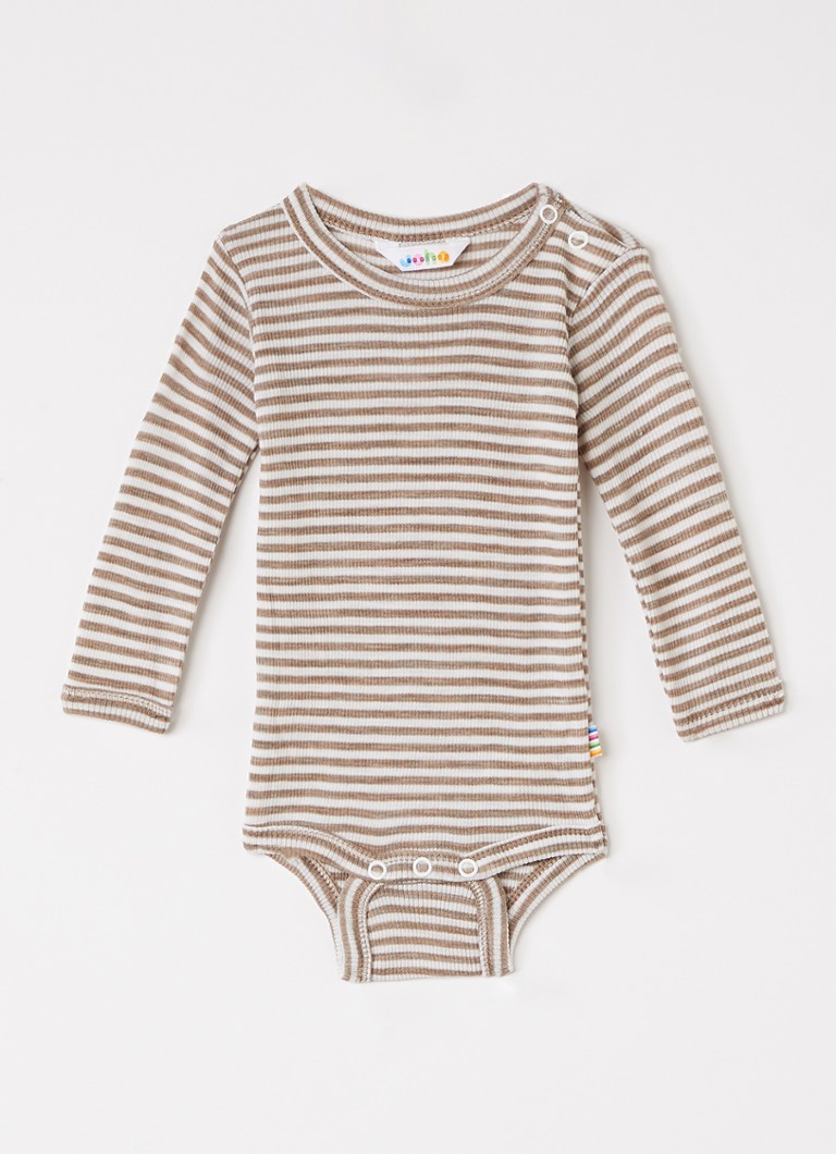 Joha Jongens Romper in zijdeblend met streepprint in de kleur Zand, maat: 74