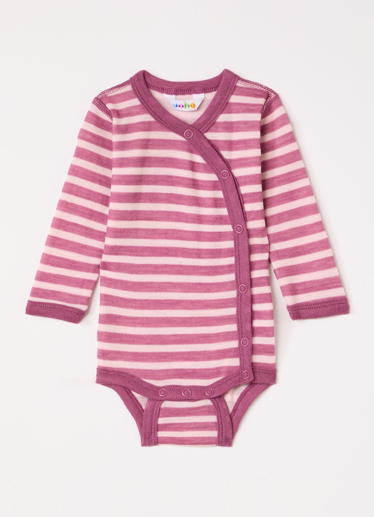 Joha Meisjes Romper in wolblend met streepprint in de kleur Fuchsia, maat: 62
