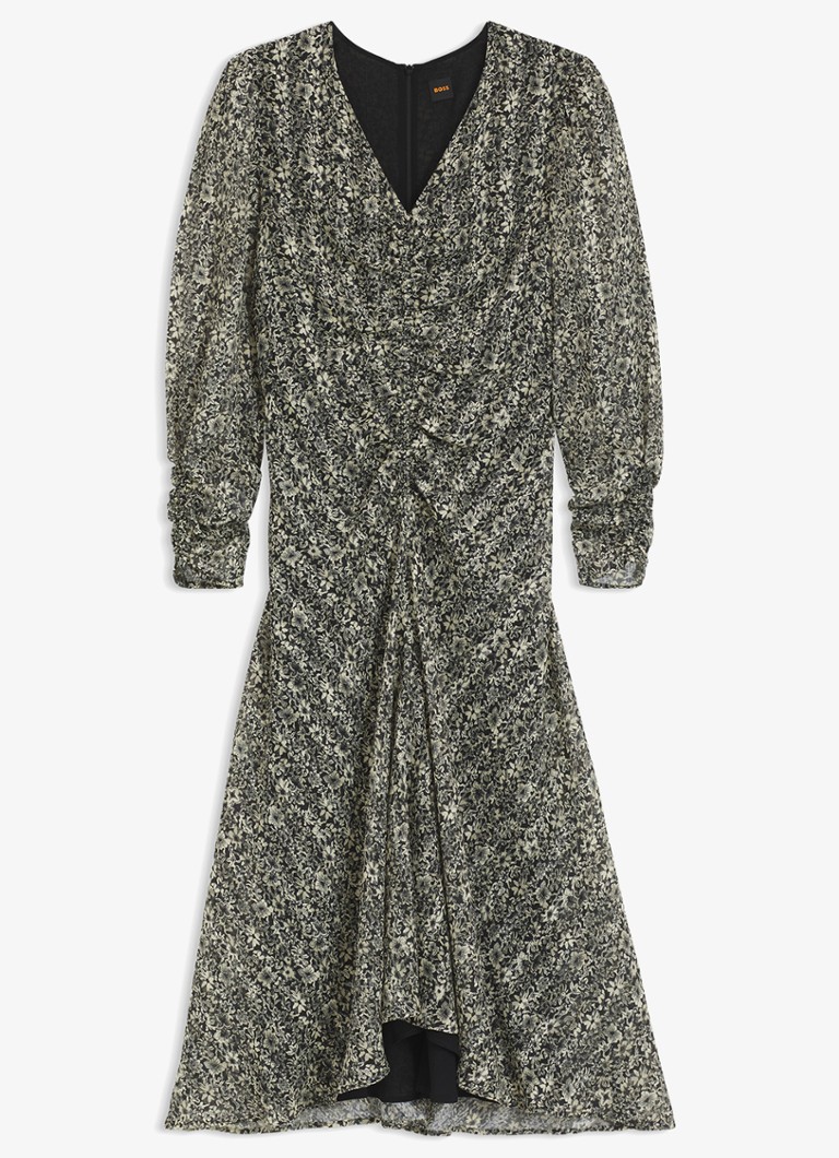 BOSS Dames Deredeo midi jurk met bloemenprint in de kleur Open Miscellaneous-969 / Zwart