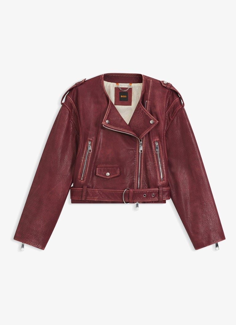 BOSS Dames Sadora bikerjack met ritszakken in de kleur Dark Red-602 / Rood