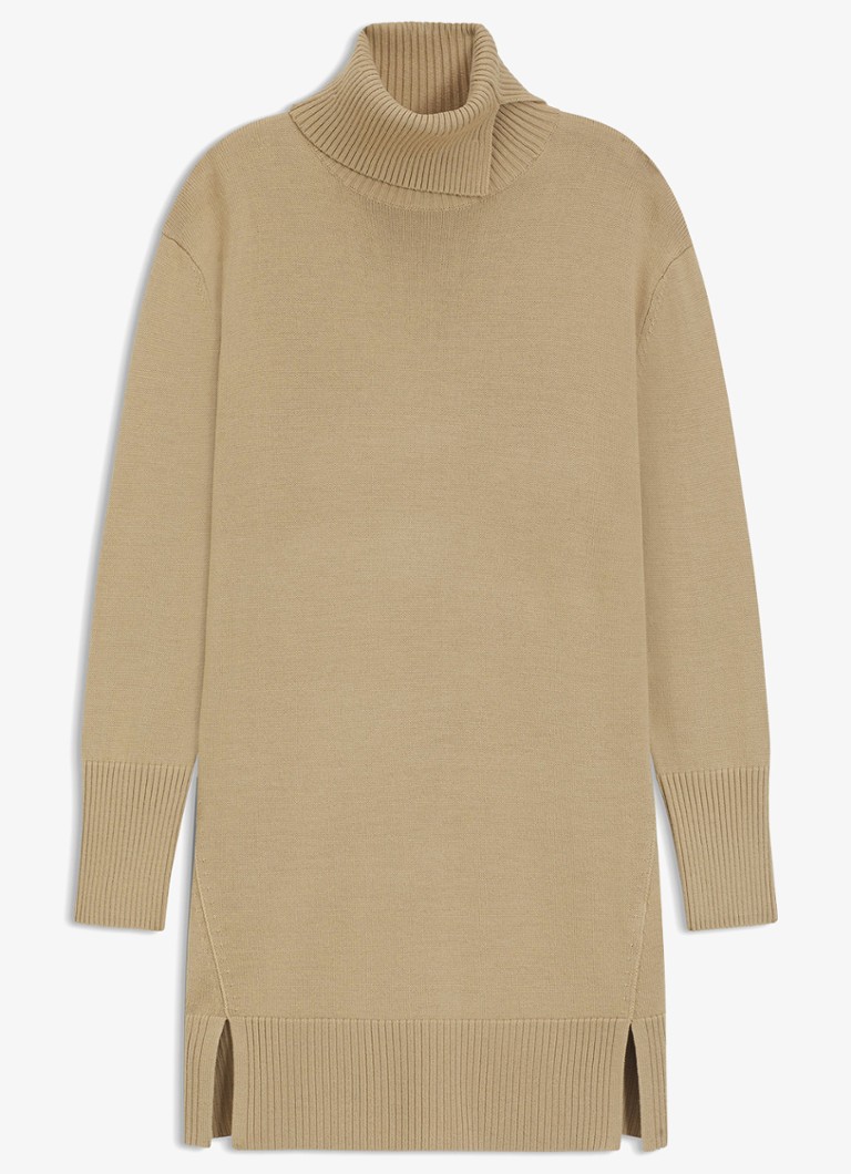 BOSS Dames Fijngebreide mini trui-jurk in scheerwolblend met col in de kleur Roestbruin