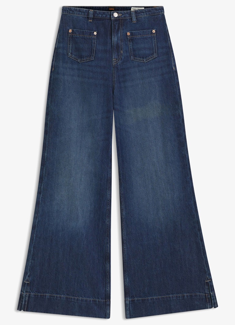 BOSS Dames High waist flared jeans in donkere wassing in de kleur Indigo