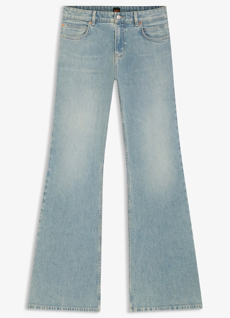 BOSS Mid waist flared jeans met lichte wassing in de kleur Indigo