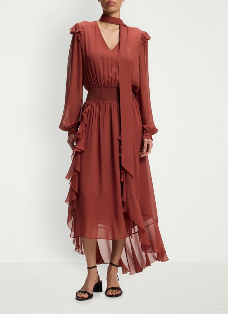 BOSS Dames Midi jurk van crêpe met afneembare sjaal in de kleur Dark Red-604 / Rood