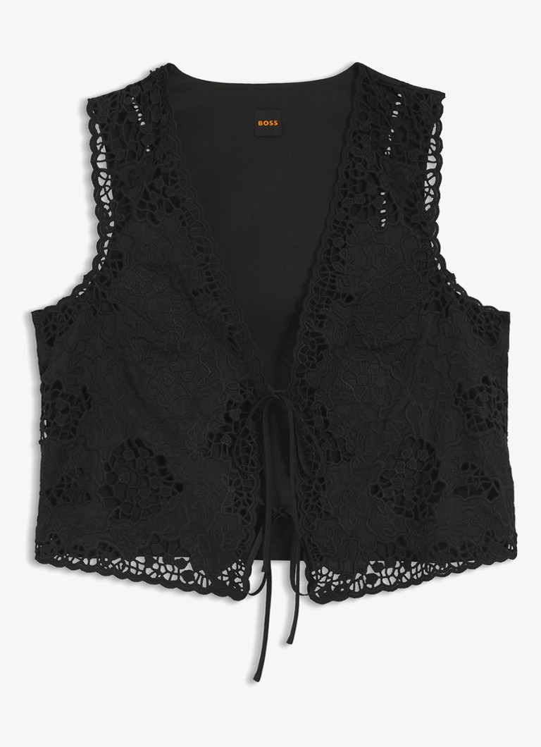 BOSS Dames Gilet met borduring in de kleur Black-001 / Zwart