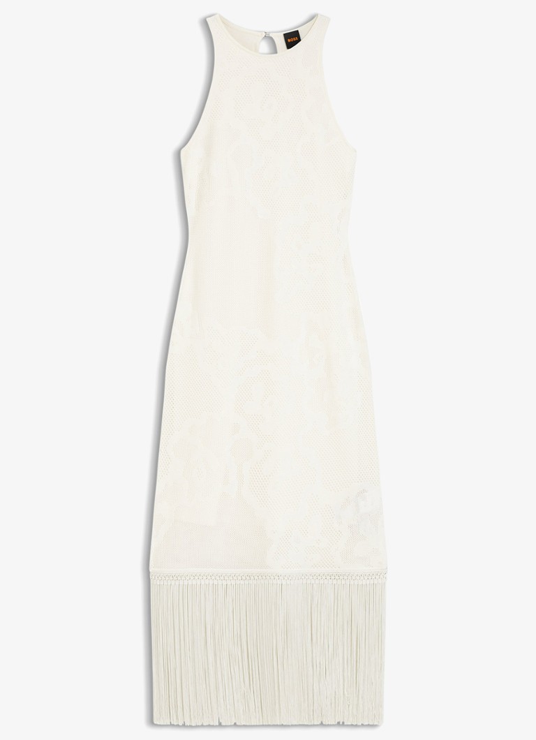 BOSS Dames C_Farseille midi jurk met bloemenprint in de kleur Open White-118 / Wit