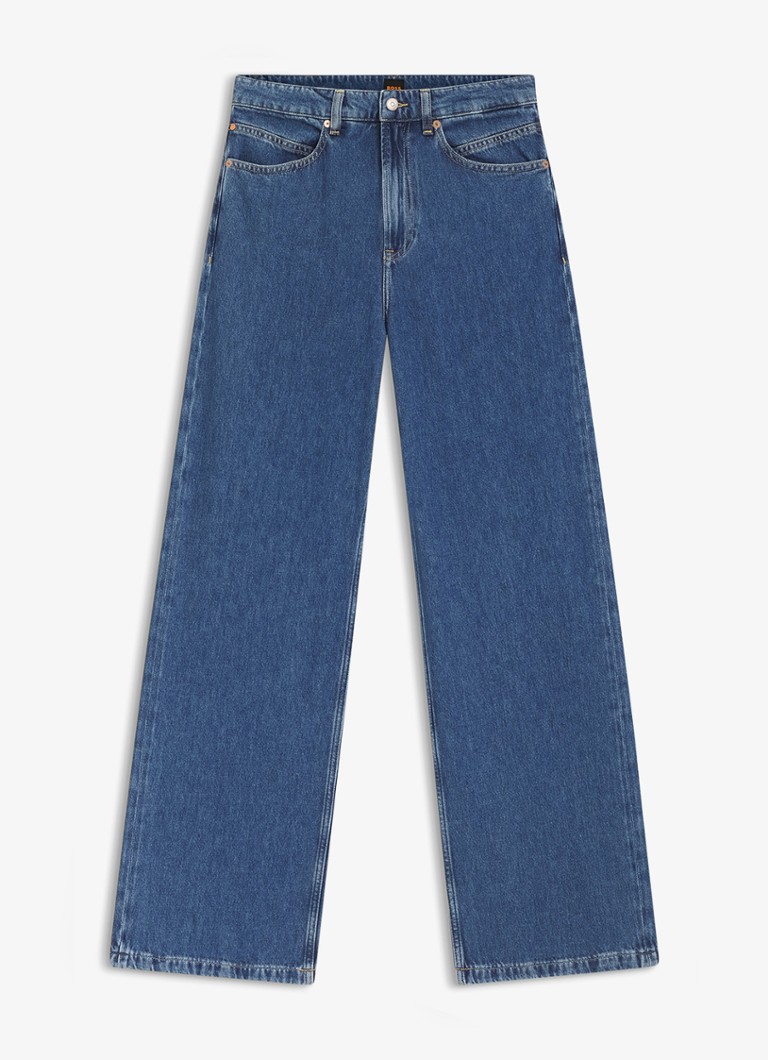 BOSS Dames High waist wide fit jeans met donkere wassing in de kleur Denim