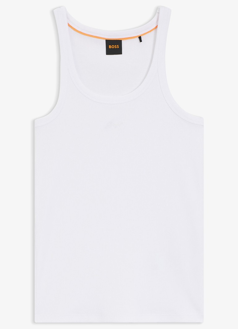 BOSS Dames Tanktop in katoenblend in de kleur Wit
