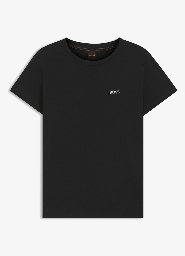 BOSS Dames T-shirt van katoenen jersey met logodetail in de kleur Black-001 / Zwart