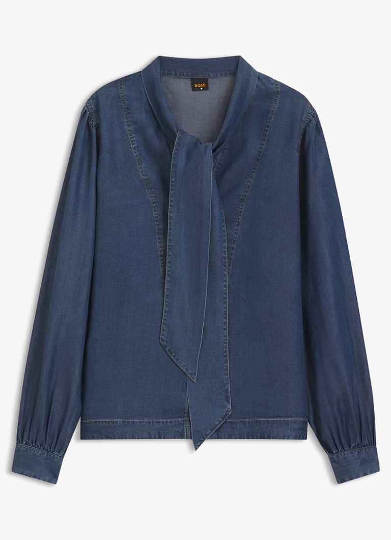 BOSS Dames Blouse met gestrikt detail in de kleur Denim