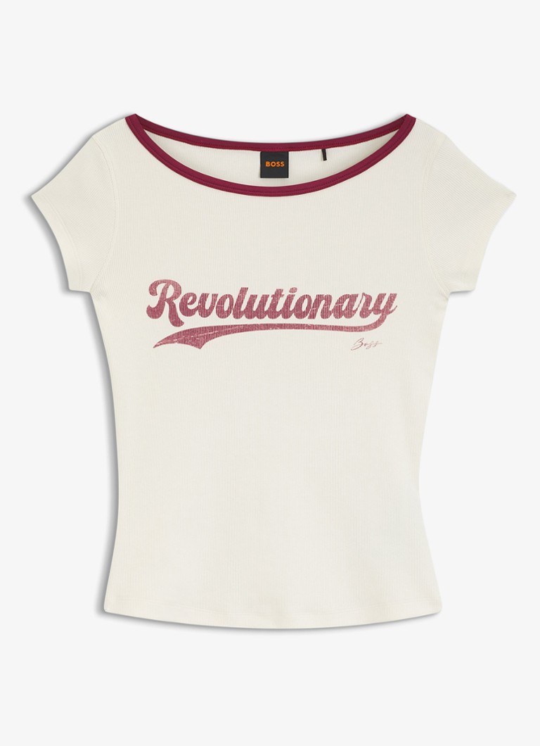 BOSS Dames T-shirt met logo in de kleur Creme