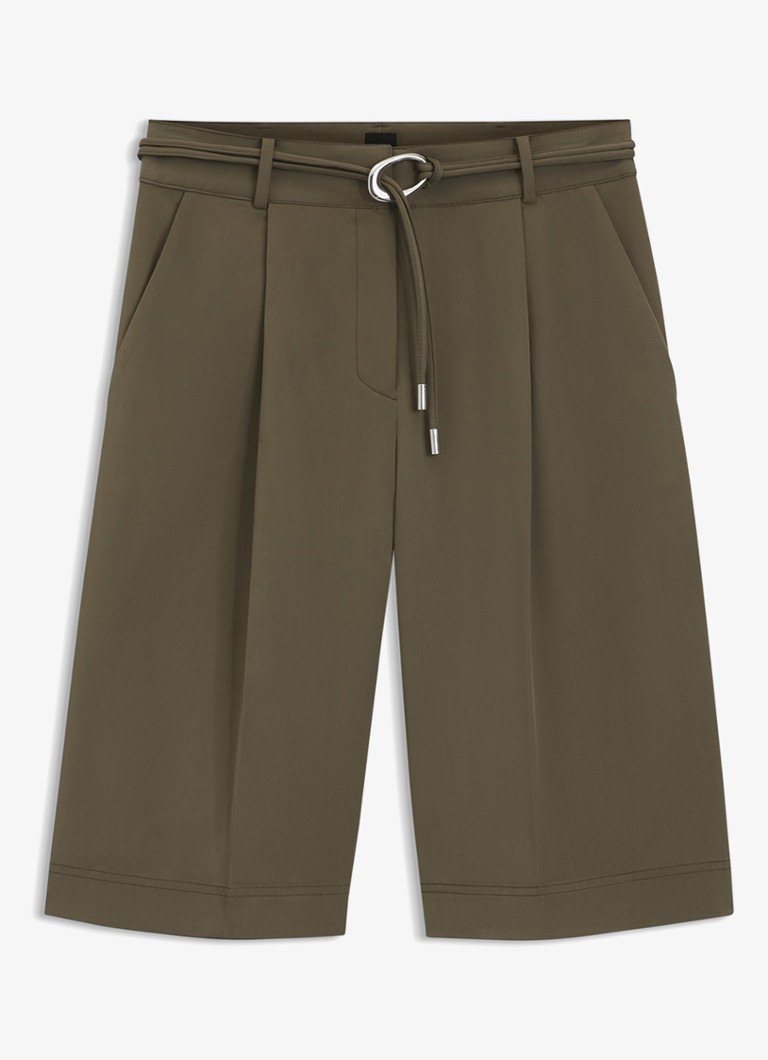 BOSS Dames High waist wide fit korte broek met ceintuur in de kleur Khaki