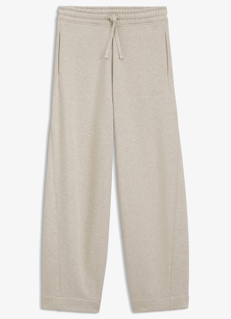 BOSS Dames Mid waist wide fit joggingbroek met gemêleerd dessin in de kleur Dark Beige-256 / Beige