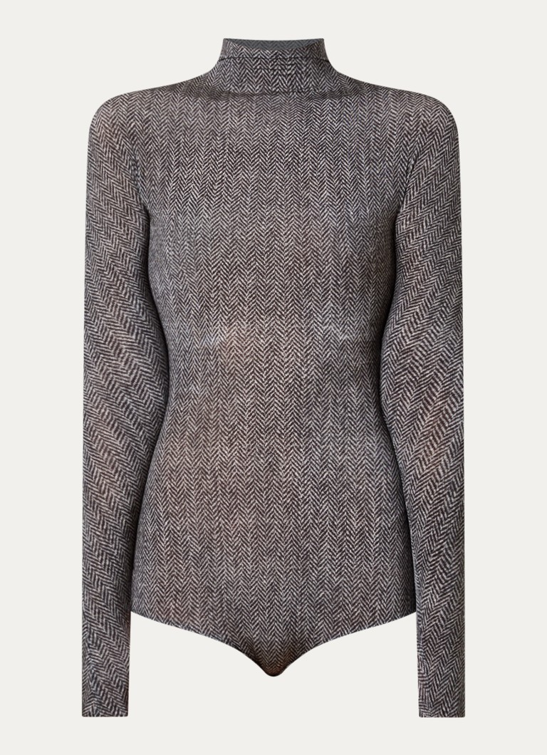 Maison Margiela Dames Body met visgraatdessin en col in de kleur Grijs, maat: M