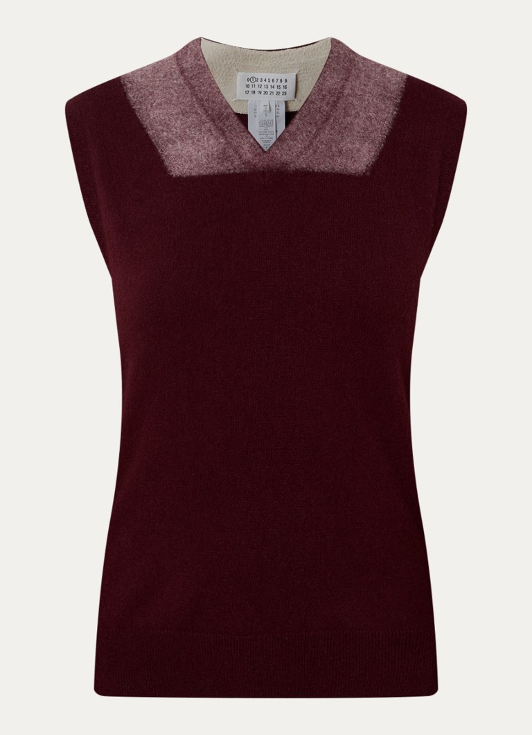 Maison Margiela Dames Fijngebreide top van wol in de kleur Bordeauxrood, maat: S