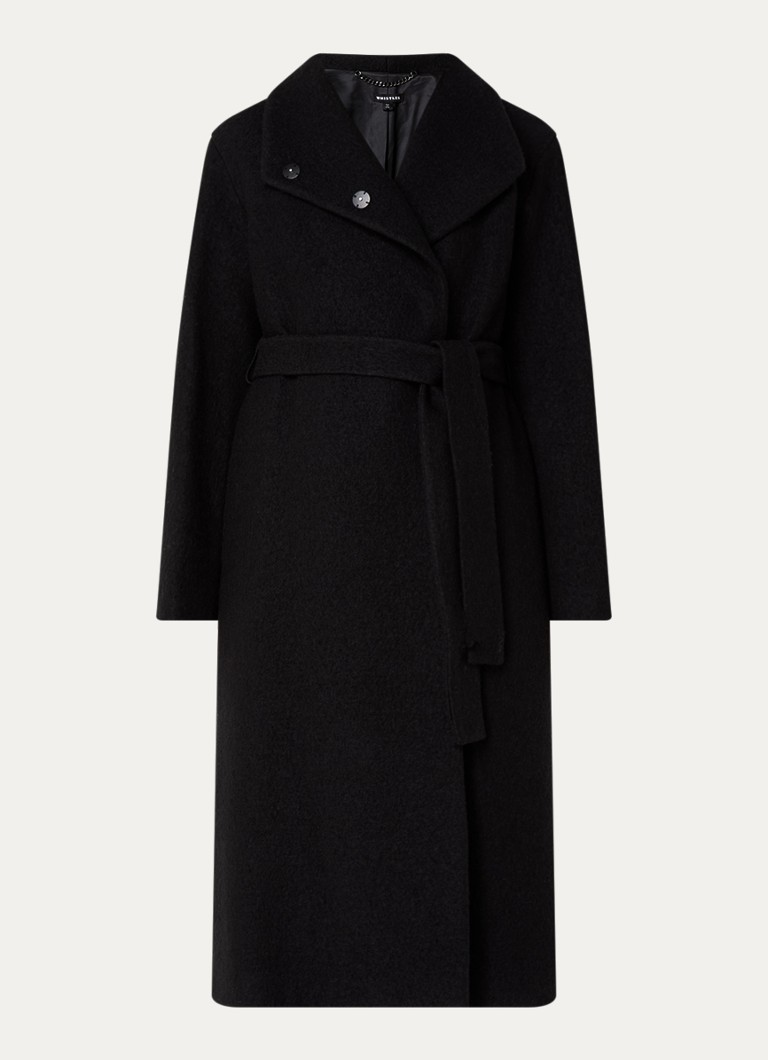 Whistles Dames Morgan mantel van wol met steekzakken en strikceintuur in de kleur Zwart