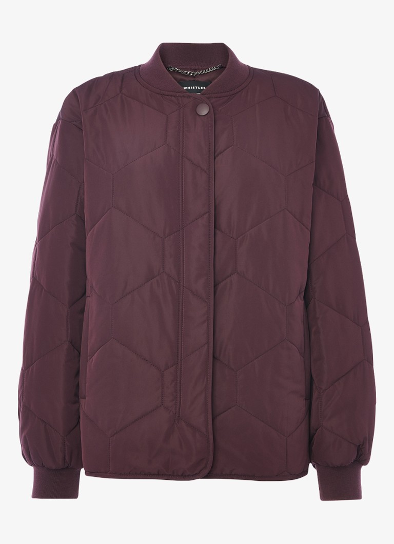 Whistles Dames Ida gewatteerd jack met quilt patroon in de kleur Bordeauxrood