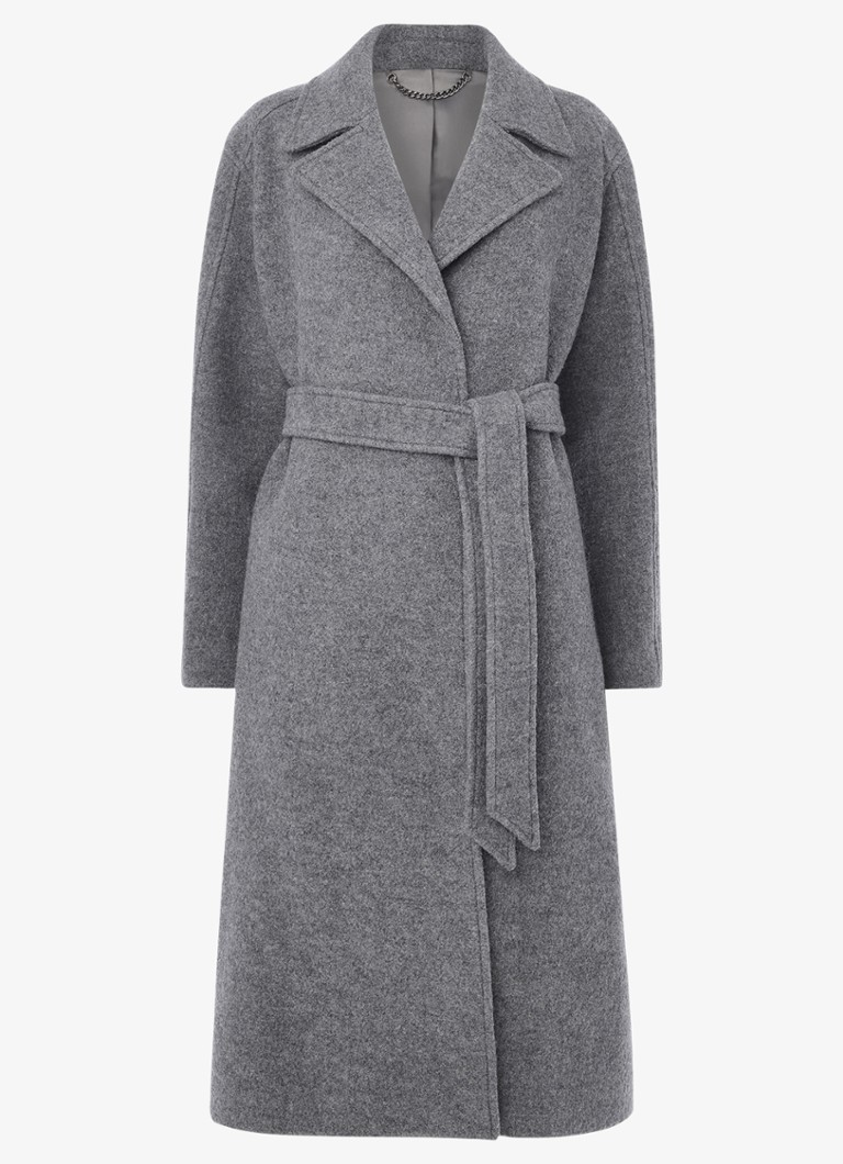 Whistles Dames Mantel van wol met steekzakken en strikceintuur in de kleur Grijs