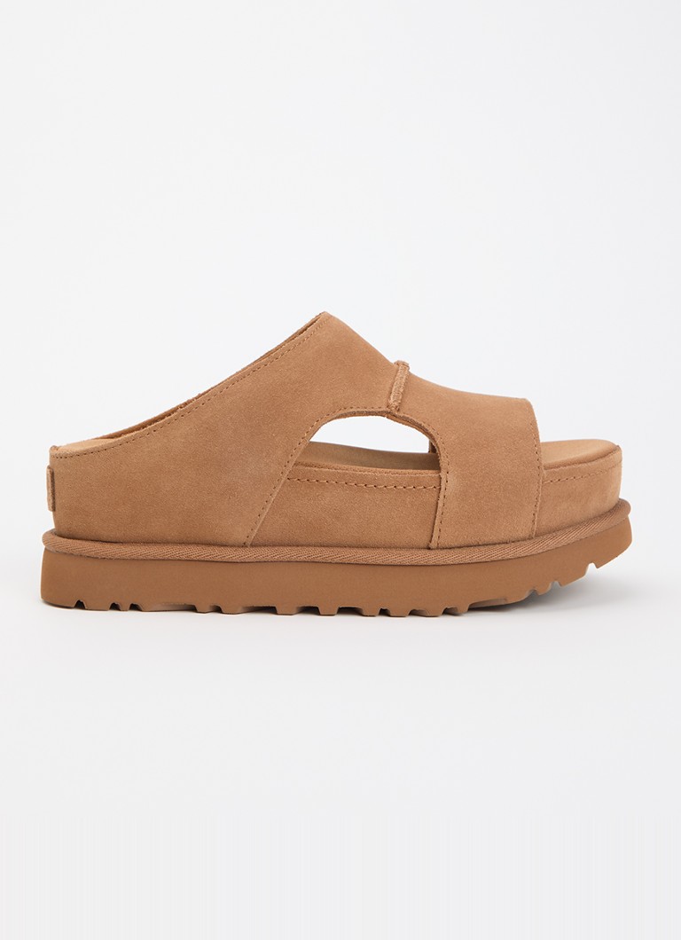 UGG Dames Goldenstar sandaal van suède met plateauzool in de kleur Camel, maat: 40
