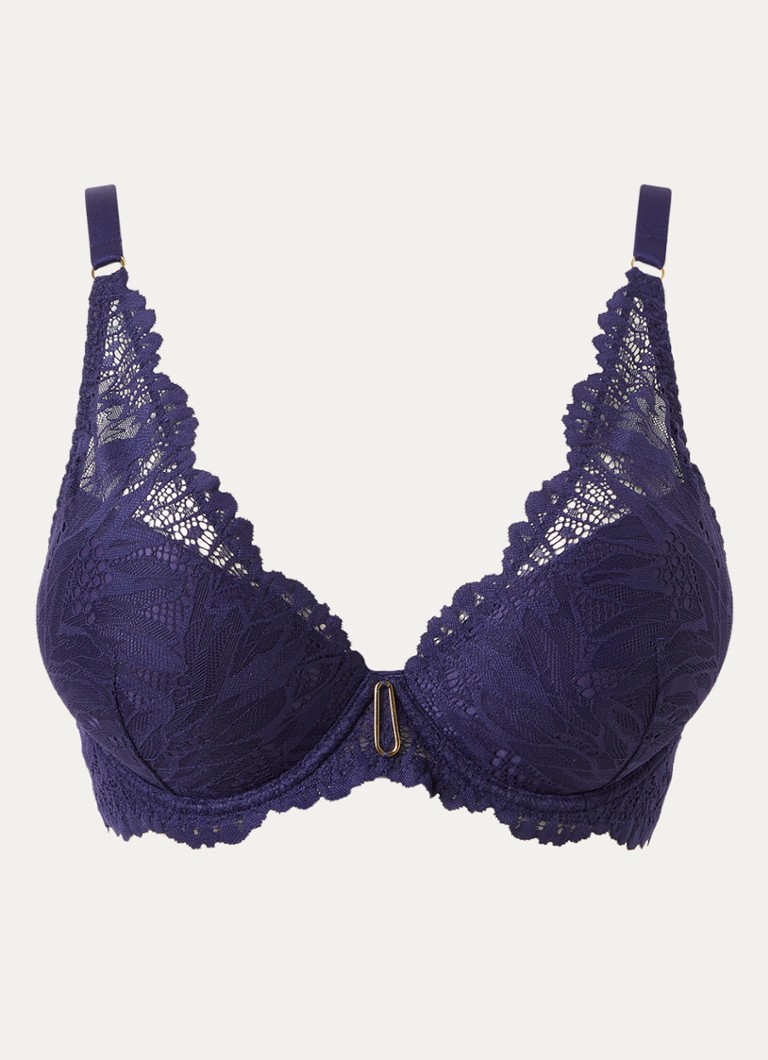 Aubade Dames Flowermania plunge bh in de kleur Donkerblauw, maat: B75