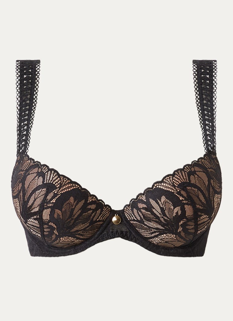 Aubade Dames After Hours beugel bh met overlay van kant in de kleur Zwart, maat: E65