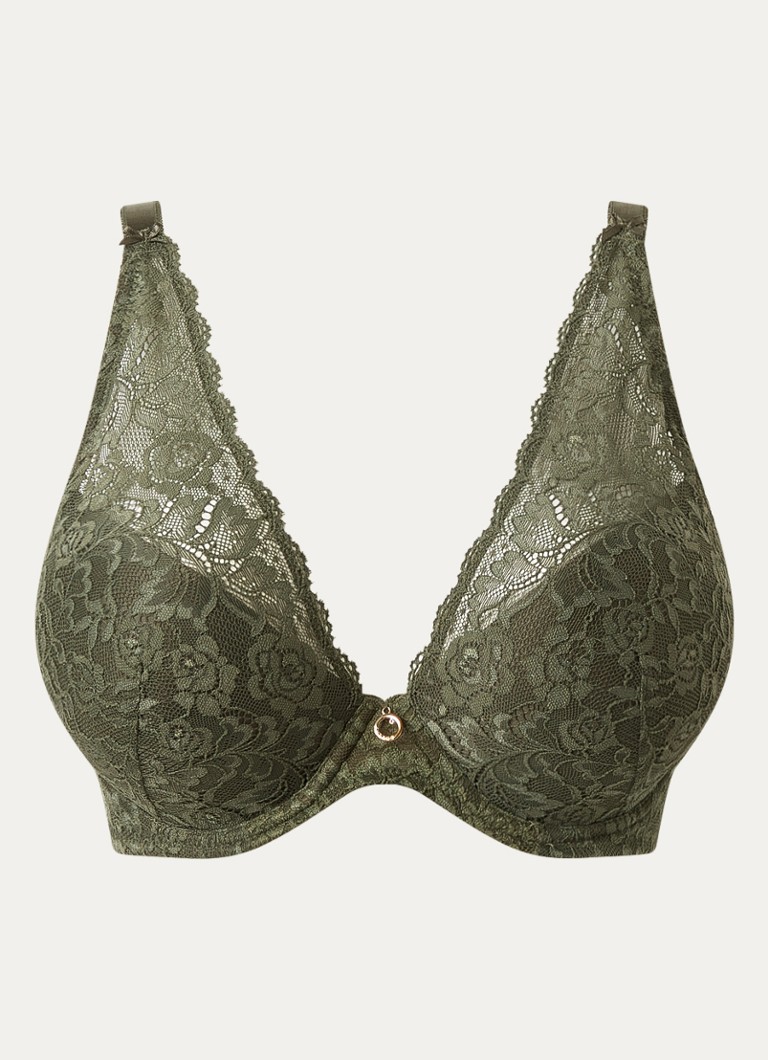 Aubade Dames Rosessence voorgevormde beugel bh met overlay van kant in de kleur Mosgroen, maat: B70