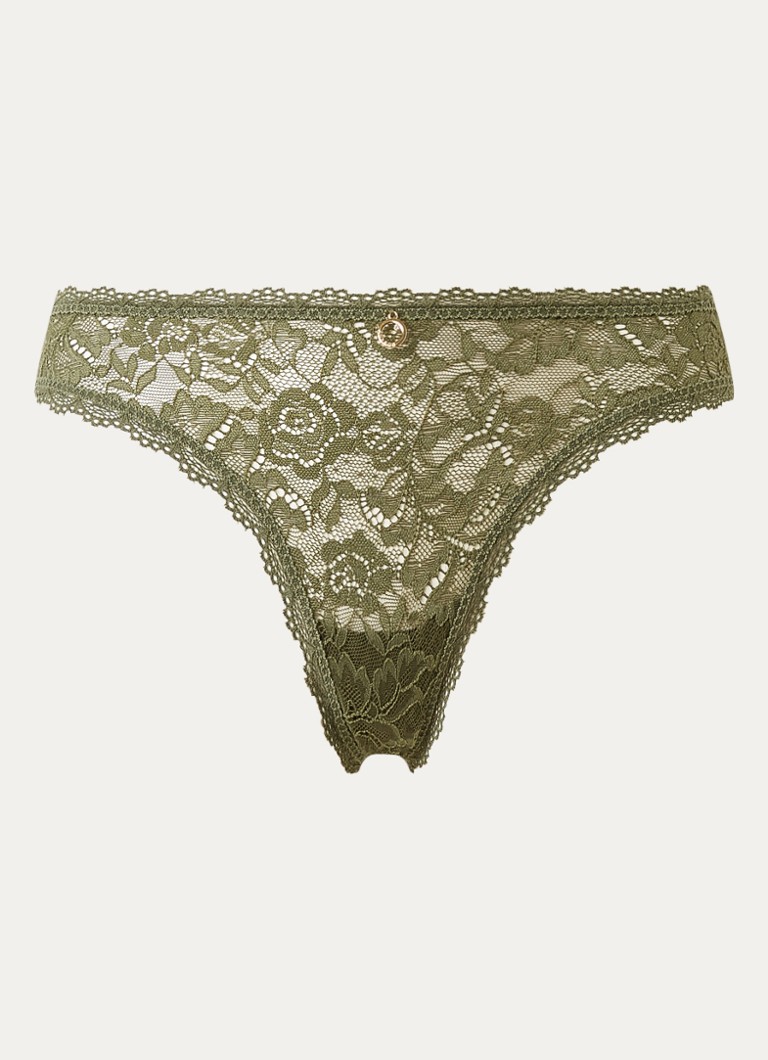 Aubade Dames Rosessence tanga van kant in de kleur Mosgroen, maat: 42