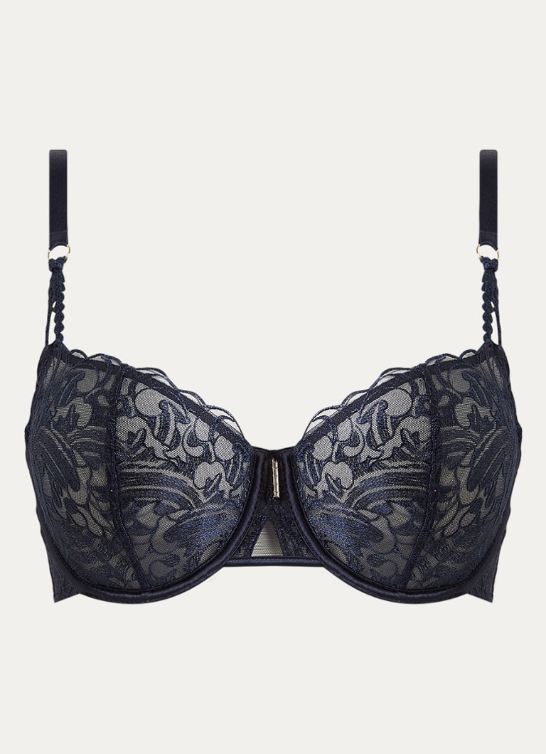 Aubade Dames Satin Memories balconette bh van mesh met satijn in de kleur Donkerblauw, maat: E85