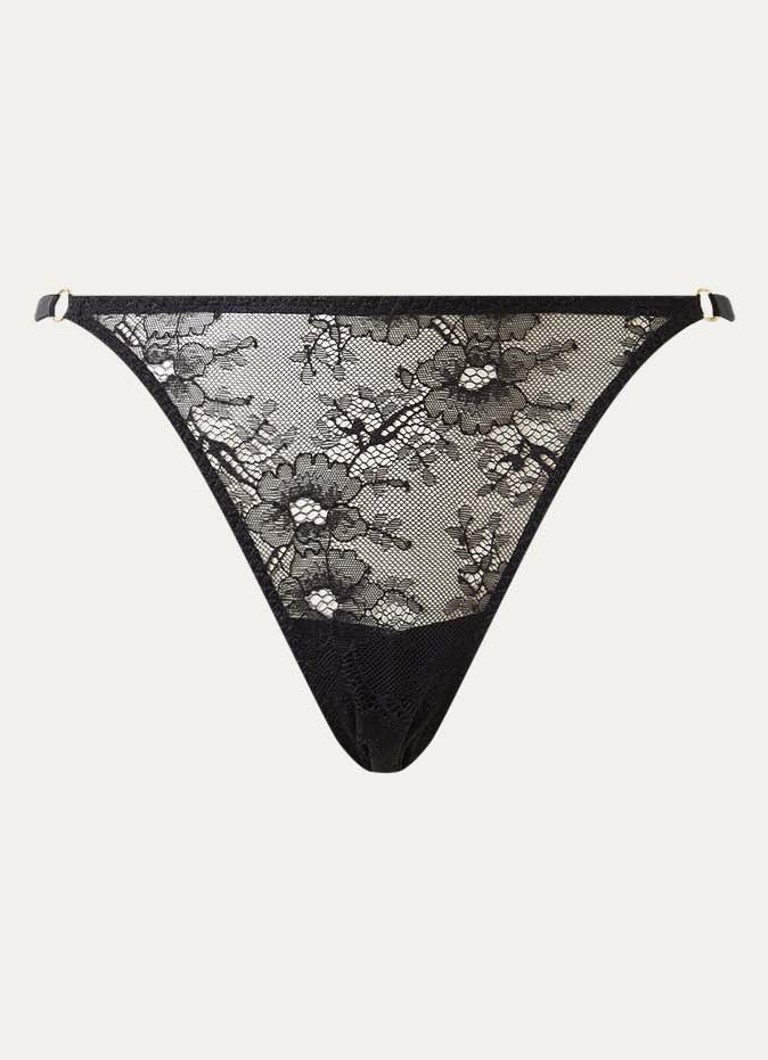 Aubade Dames Cheeky Love slip van kant met gestrikt detail in de kleur Zwart, maat: 1 SIZE