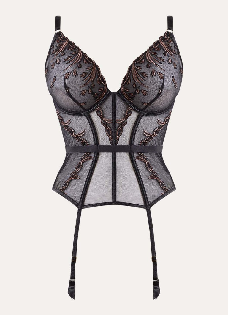 Aubade Dames Cosmic Romance bustier van mesh met lurexborduring in de kleur Zwart, maat: C70
