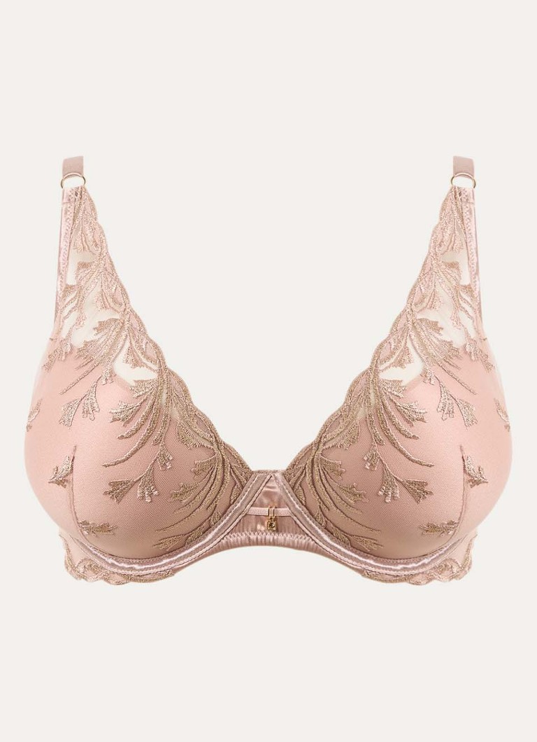 Aubade Dames Cosmic Romance voorgevormde plunge bh met overlay van mesh in de kleur Oudroze, maat: E75