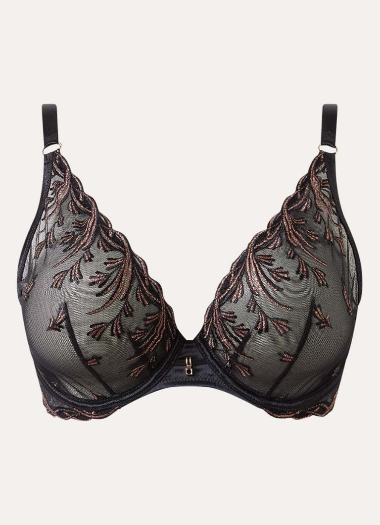 Aubade Dames Cosmic Romance plunge bh van mesh met lurexborduring in de kleur Zwart, maat: E80