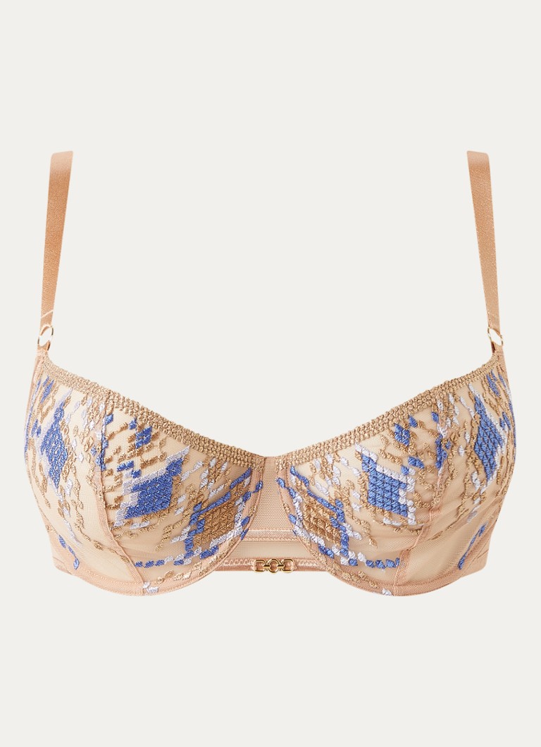 Aubade Dames Poetic Delights balconette bh van mesh met borduring en lurex in de kleur Paars, maat: E70