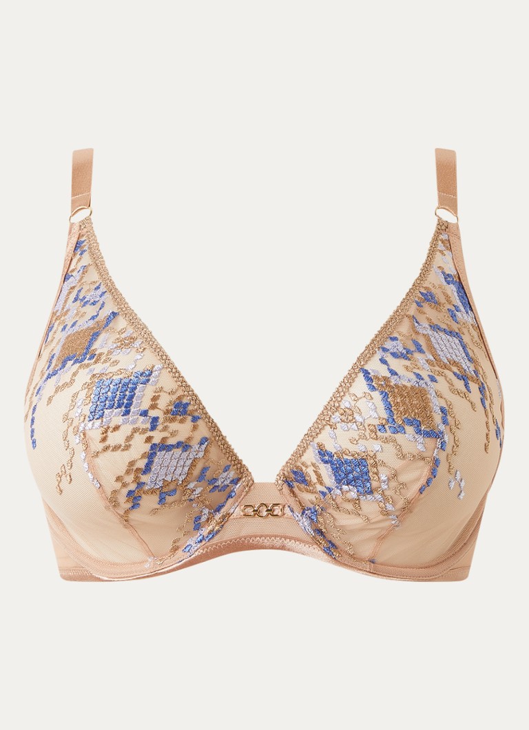 Aubade Dames Poetic Delights plunge bh van mesh met borduring en lurex in de kleur Paars, maat: E80