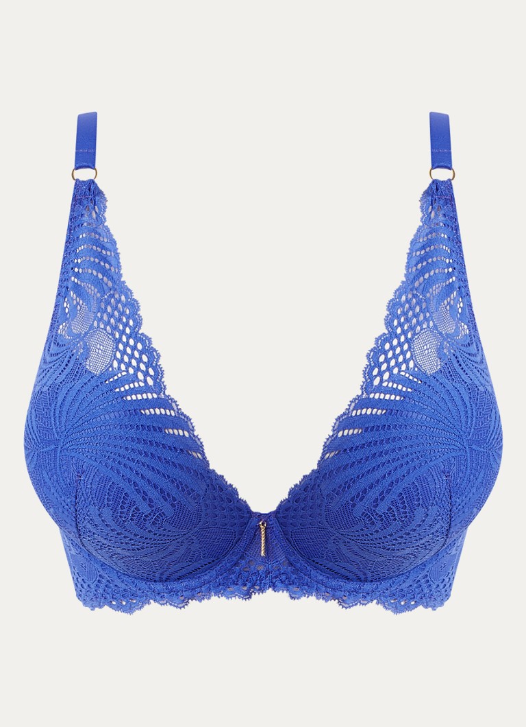 Aubade Dames Rythm Of Desire plunge bh met overlay van kant in de kleur Kobaltblauw, maat: E75