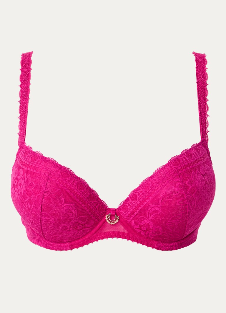 Aubade Dames Ivresse Baroque push-up bh met overlay van kant in de kleur Fuchsia, maat: E80